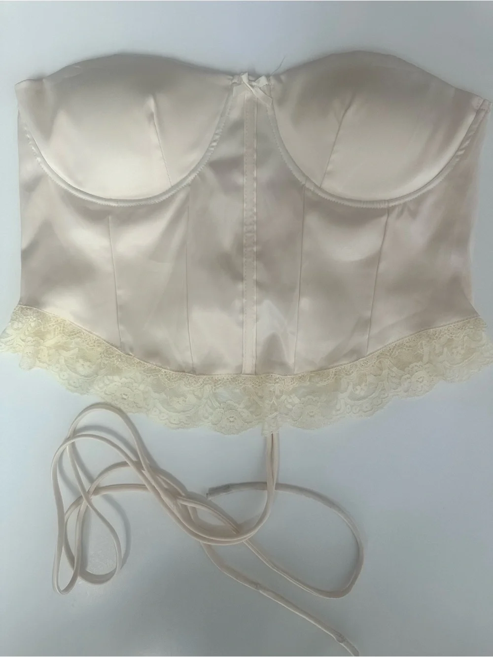 Strapless Satin Lace Bustier Corset - ballet Cream